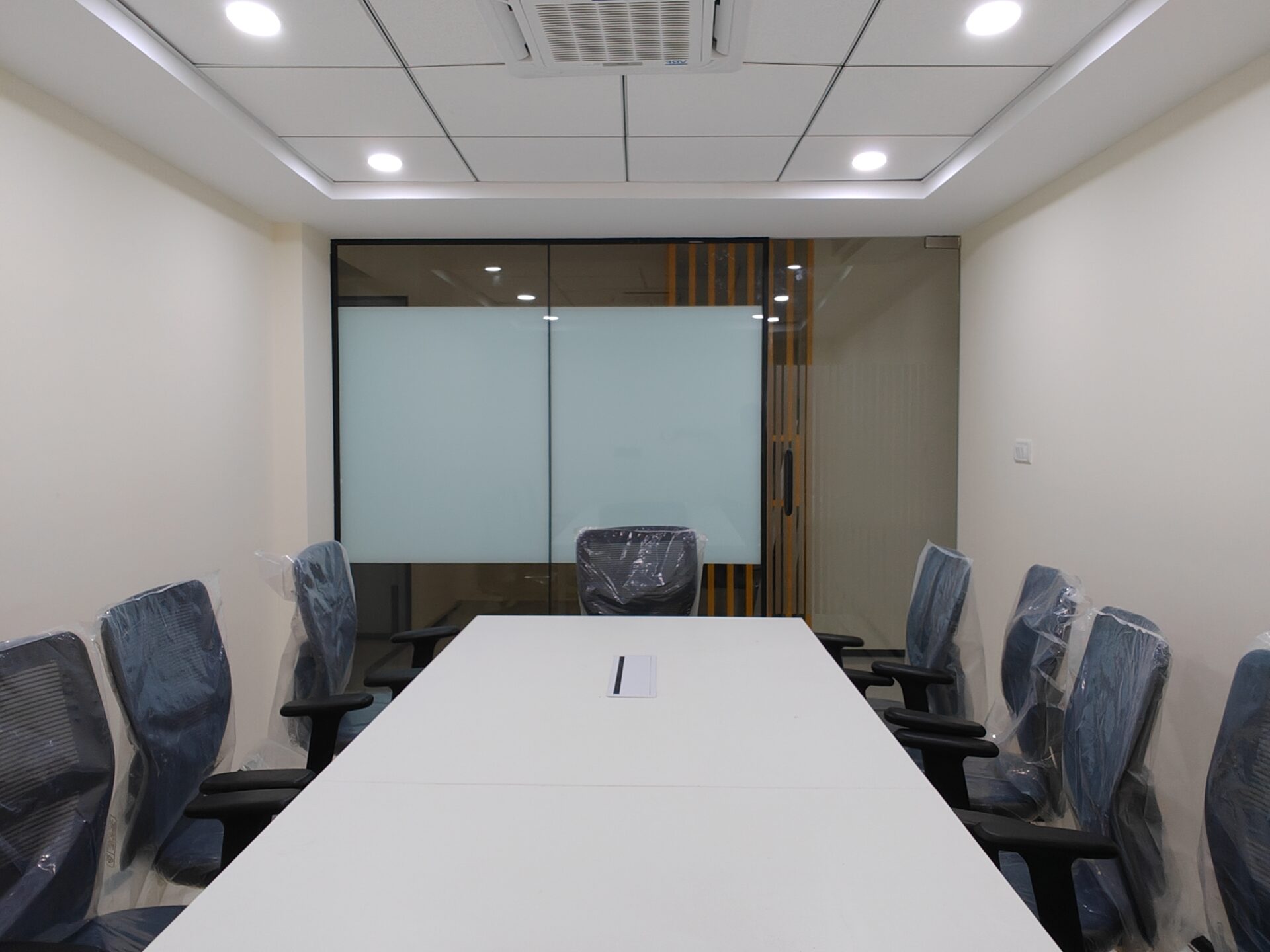 Conference room, wide view, at 43 Workspace